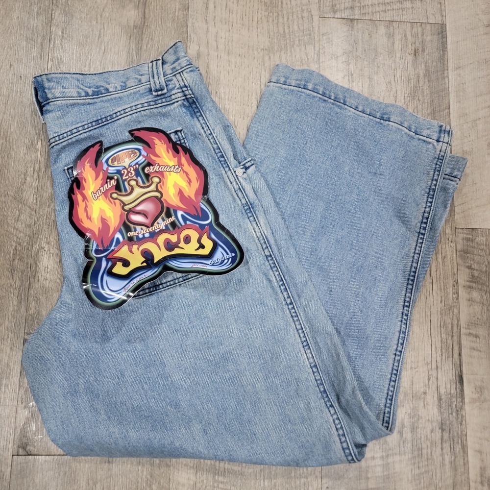 NWT JNCO Jeans 179 Pipes Men's 34x32 Blue Wide Leg Deadstock Heart 23 Cubic In